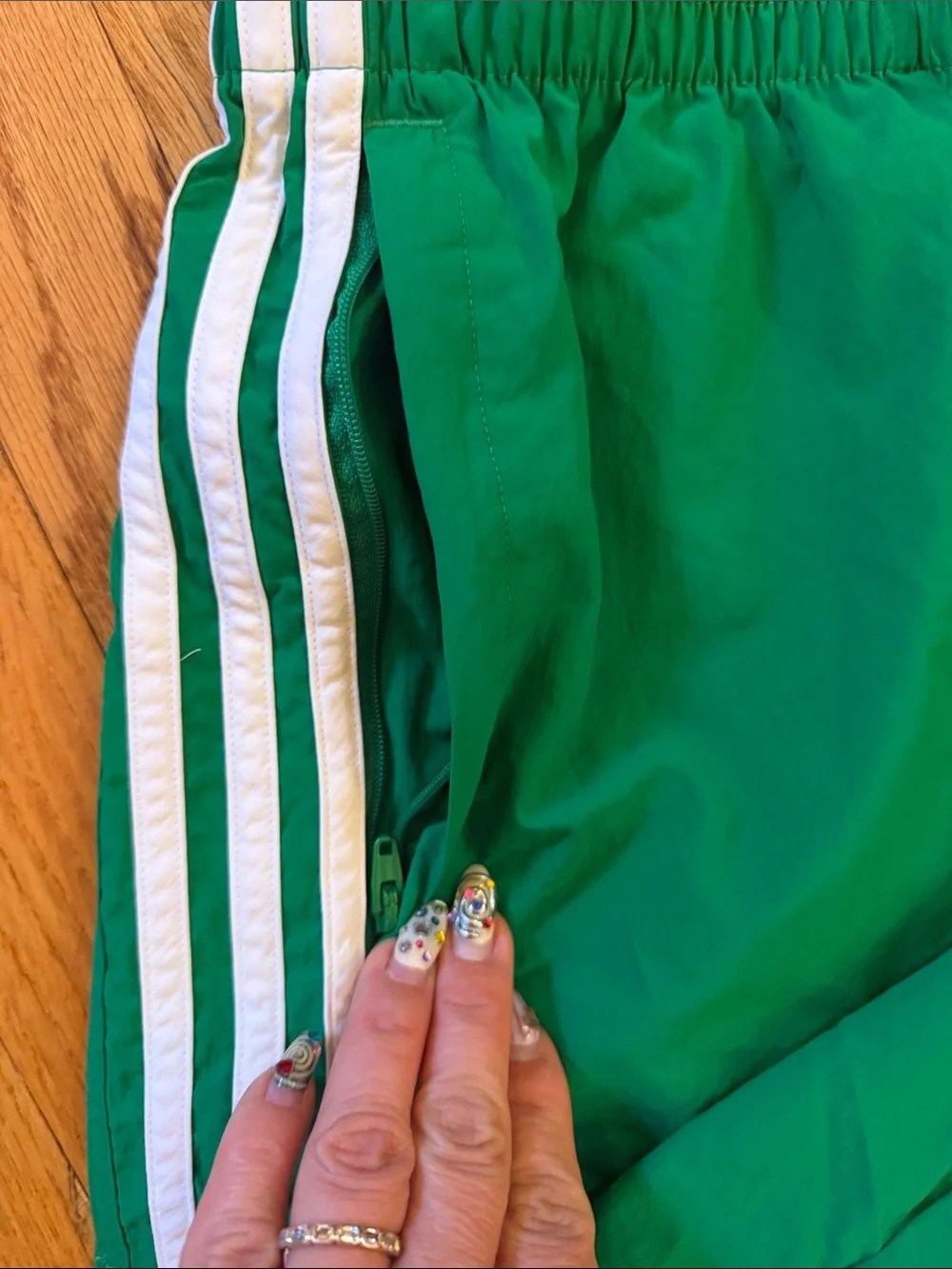 adidas Originals Green Athletic Shorts with White Three Stripes